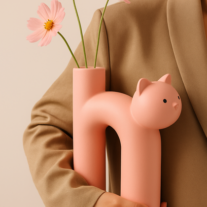 Vaso Gato Cerâmica Decorativo