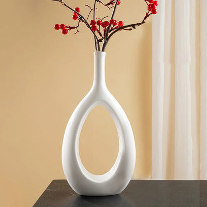 Vaso Resina Escultural Alto Branco Abstrato