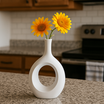 Vaso Resina Escultural Oval Branco Abstrato